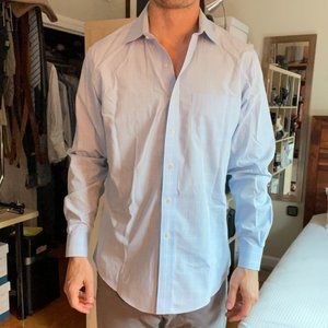 Blue and yellow grid check dress shirt by Brooks Brothers